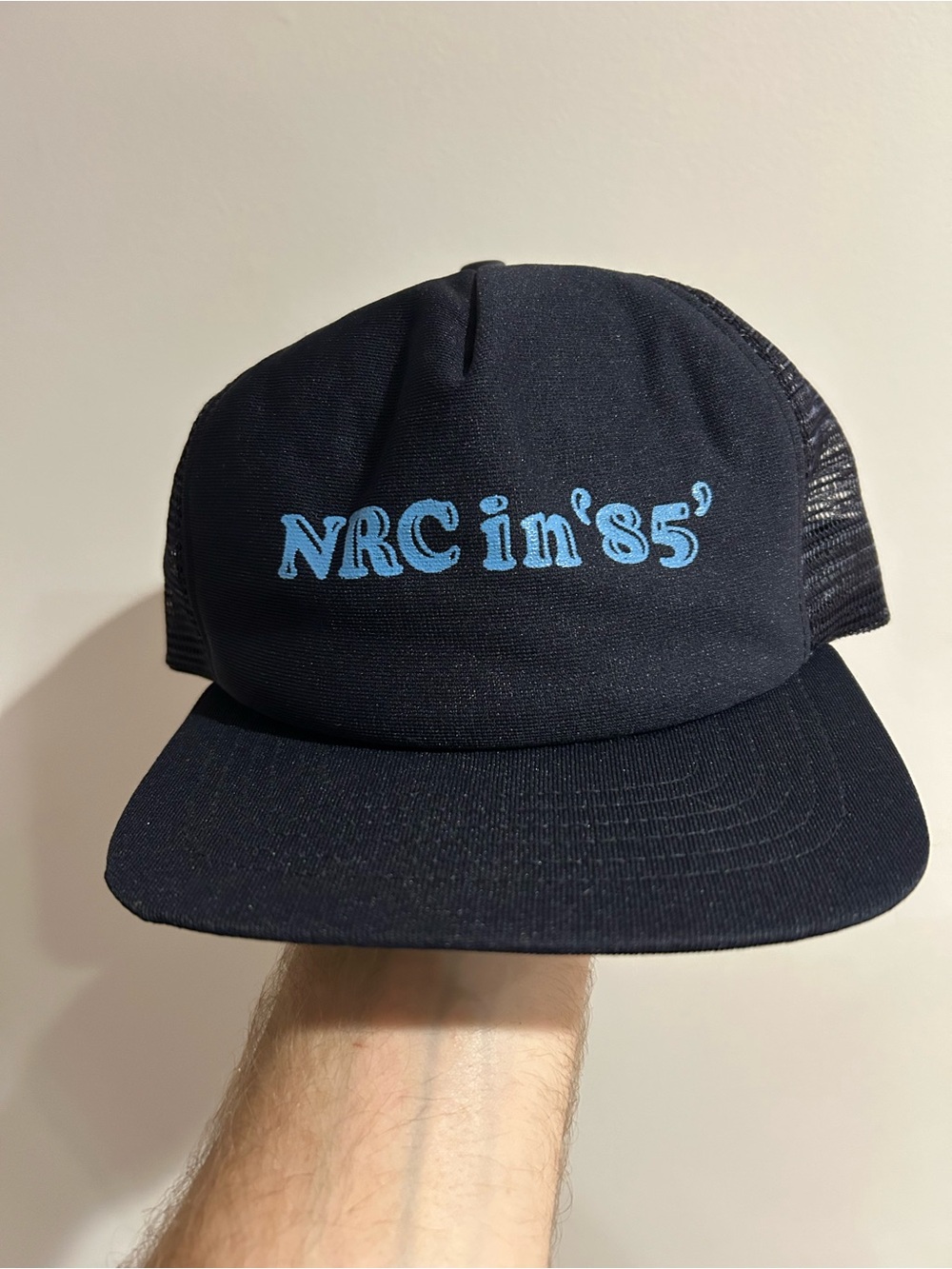 Vintage New Era Trucker Hat Cap NRC in '85 Navy Mesh Snapback Made in USA - Picture 2 of 6